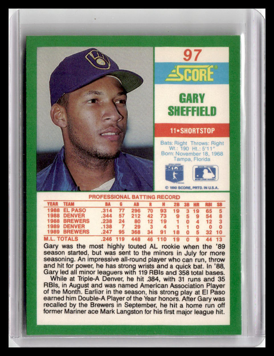 1990 Score Gary Sheffield #97