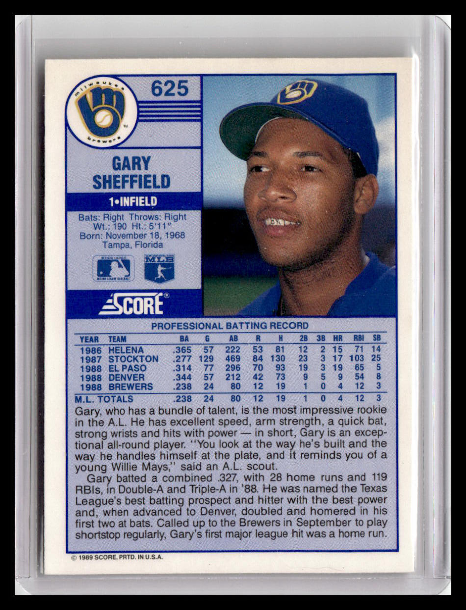1990 Score Gary Sheffield - 1989 Rookie #625