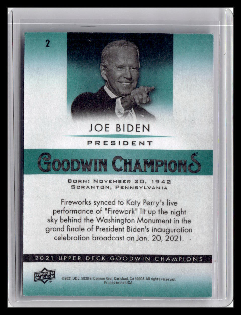 Card featuring Joe Biden with text about his inauguration celebration.