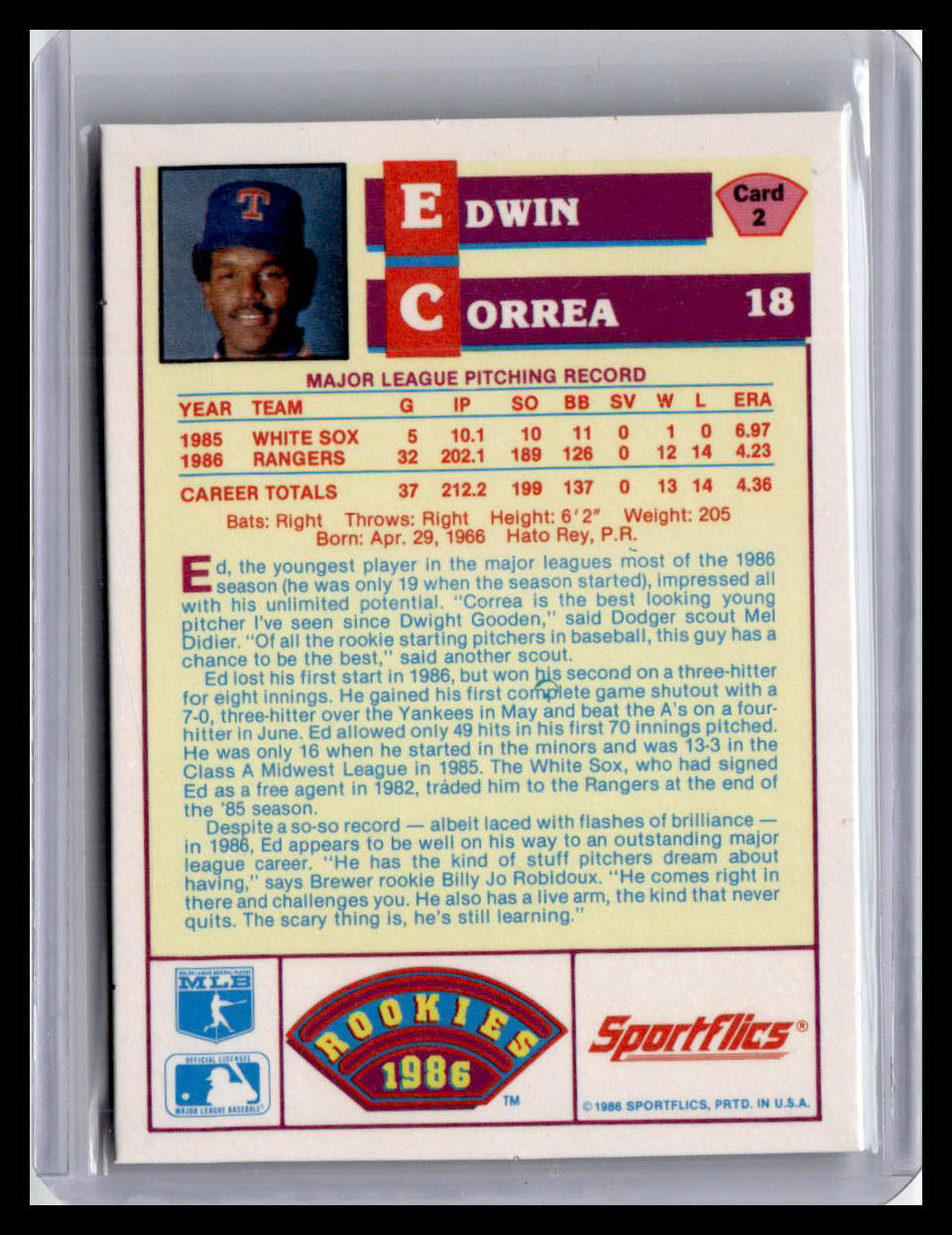 1986 Sportflics Rookies Edwin Correa #2