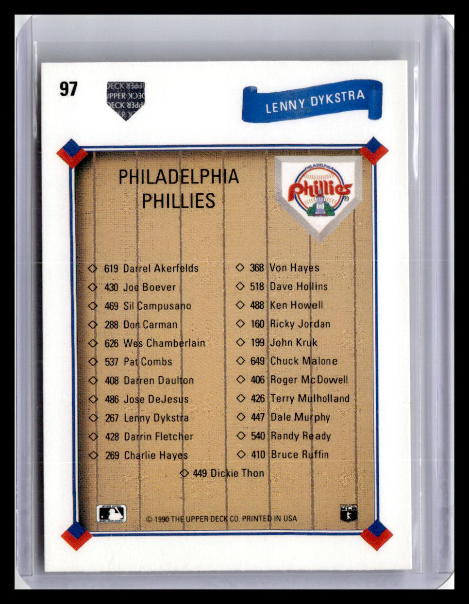 1991 Upper Deck Lenny Dykstra Collector's Choice #97