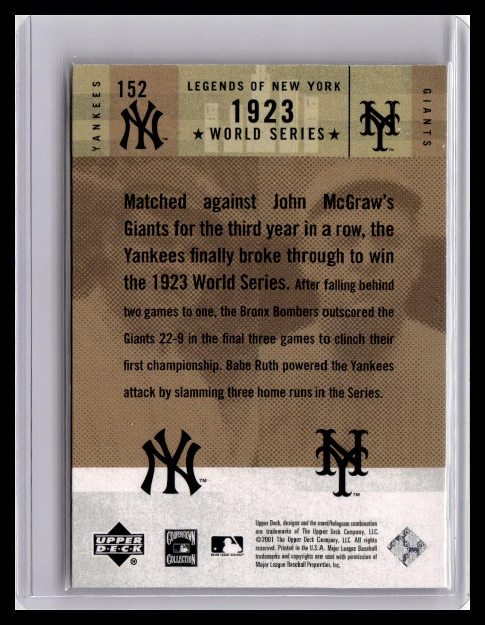 2001 Upper Deck Legends Of New York Ruth/McGraw #152