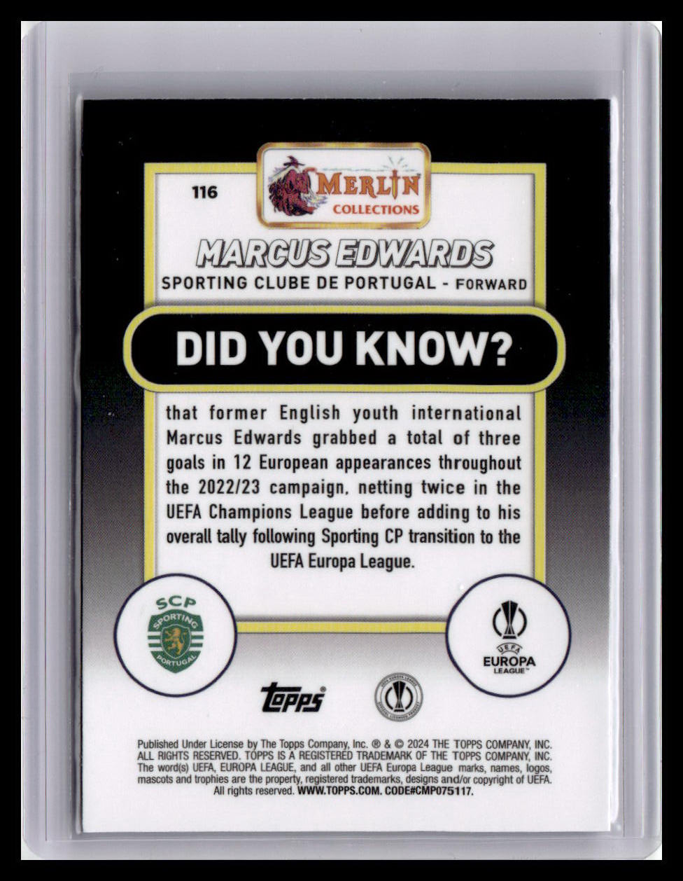 2023-24 Merlin UEFA Club Competitions #116 Marcus Edwards