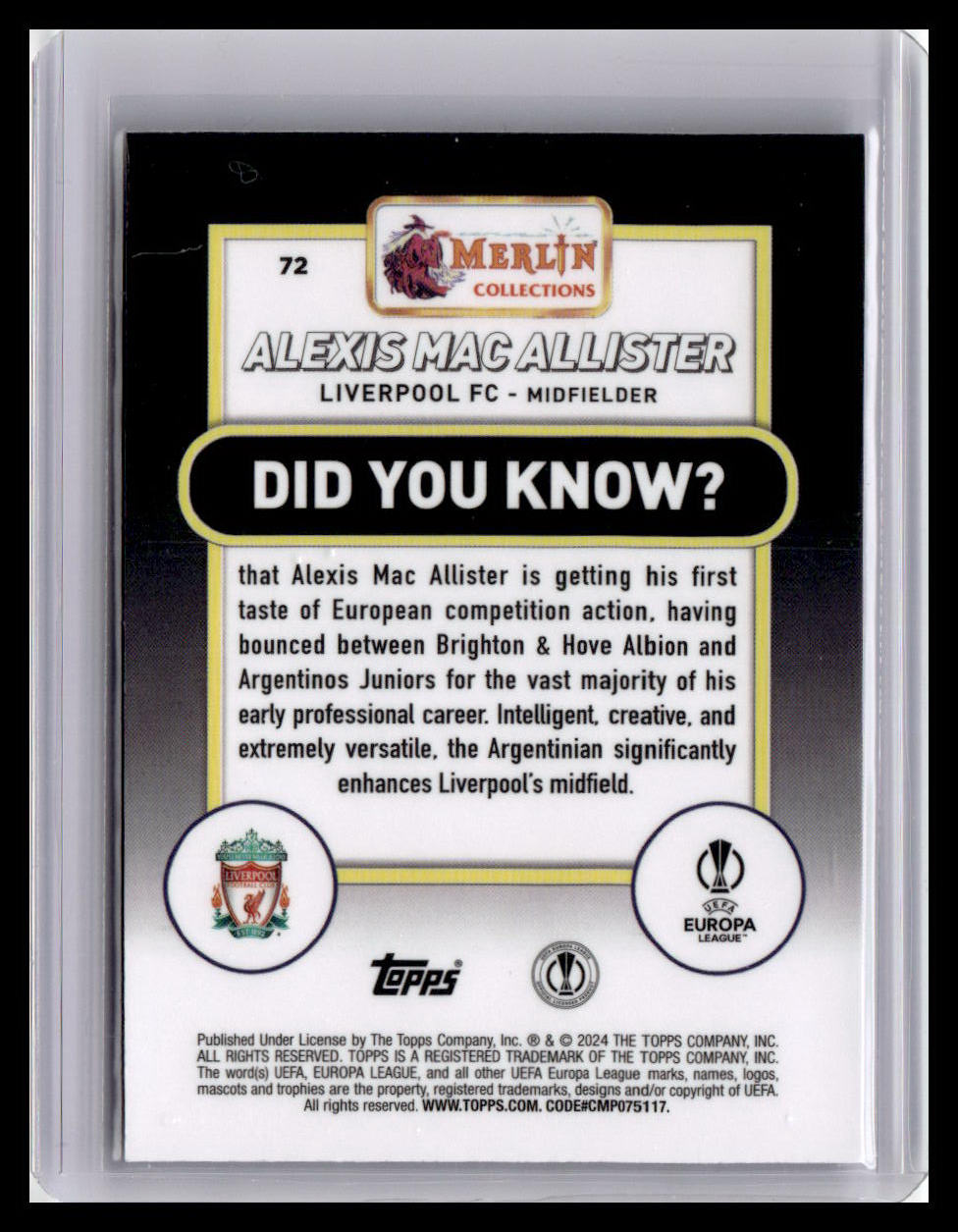 2023-24 Merlin UEFA Club Competitions #72 Alexis Mac Allister