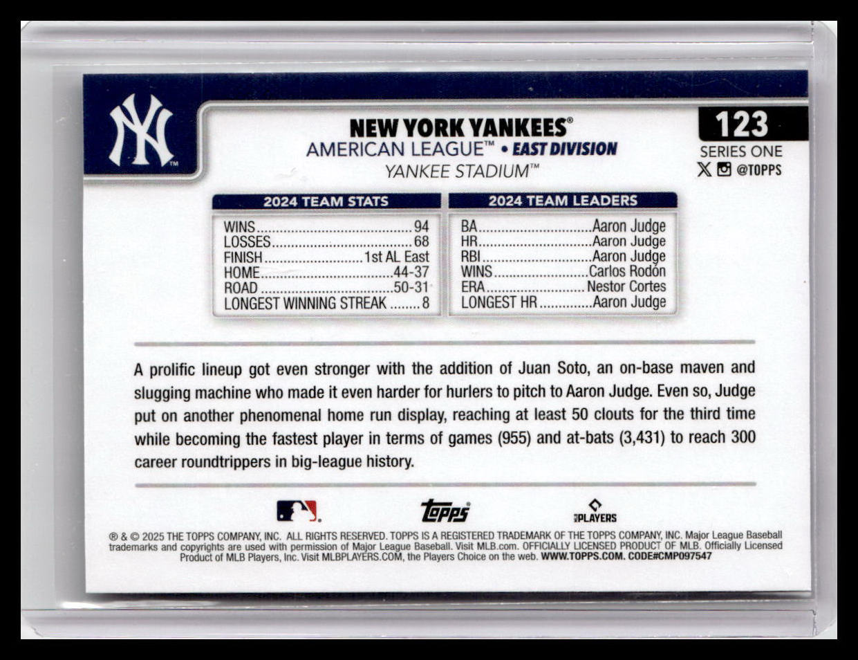 2025 Topps #123 American League East - New York Yankees