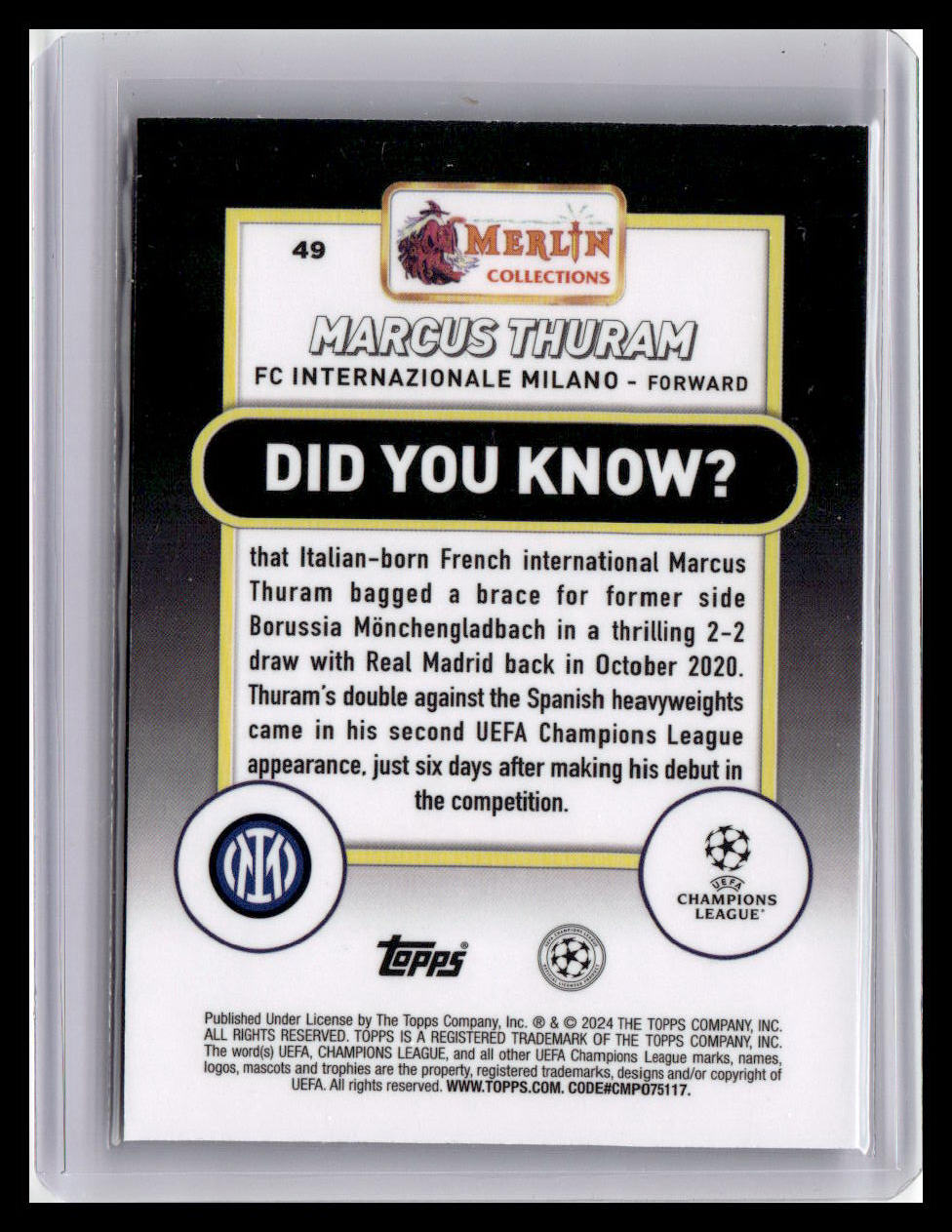 2023-24 Merlin UEFA Club Competitions #49 Marcus Thuram