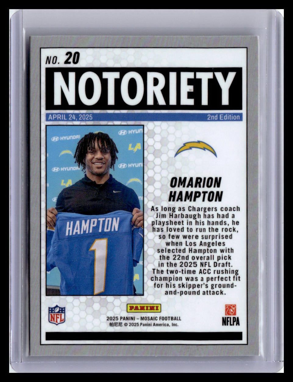 2025 Panini Mosaic Omarion Hampton (RC) Notoriety #20