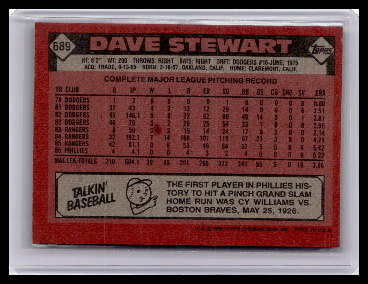 1986 Topps #689 Dave Stewart