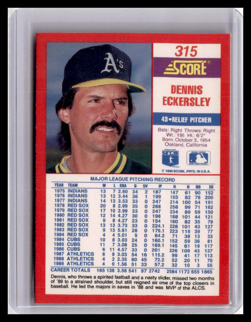 1990 Score #315 Dennis Eckersley