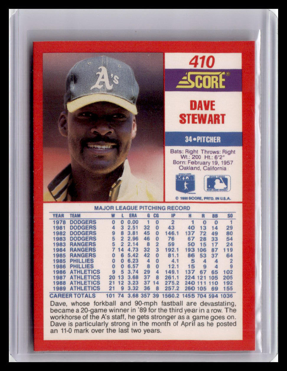 1990 Score #410 Dave Stewart