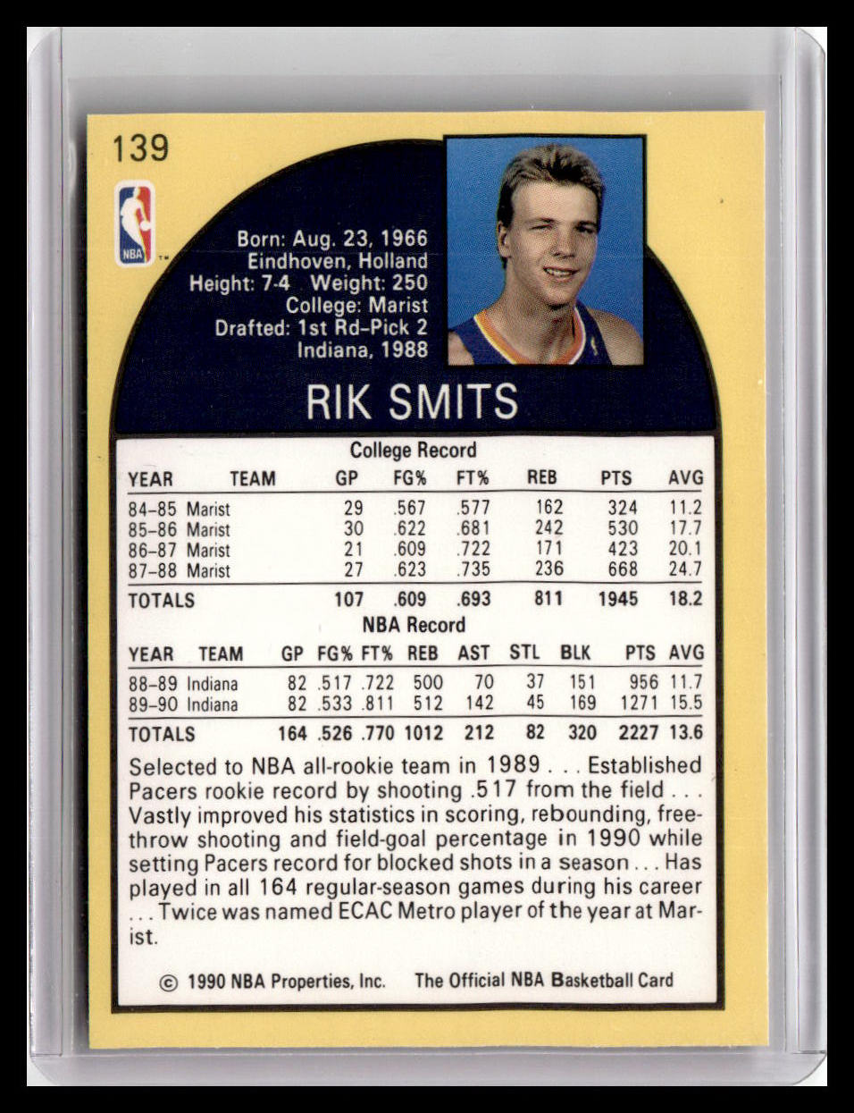 1990-91 Hoops #139 Rik Smits