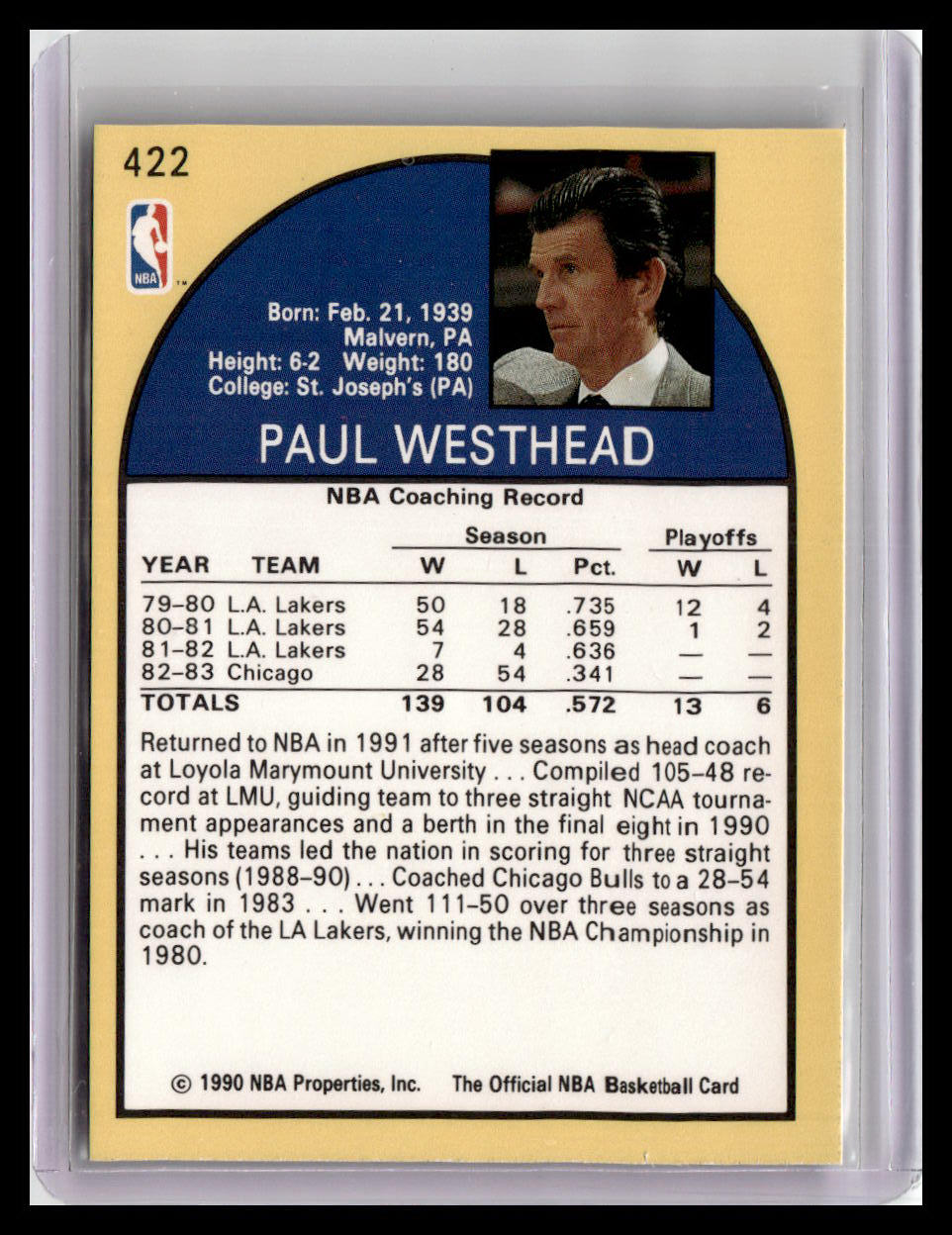 1990-91 Hoops #422 Paul Westhead