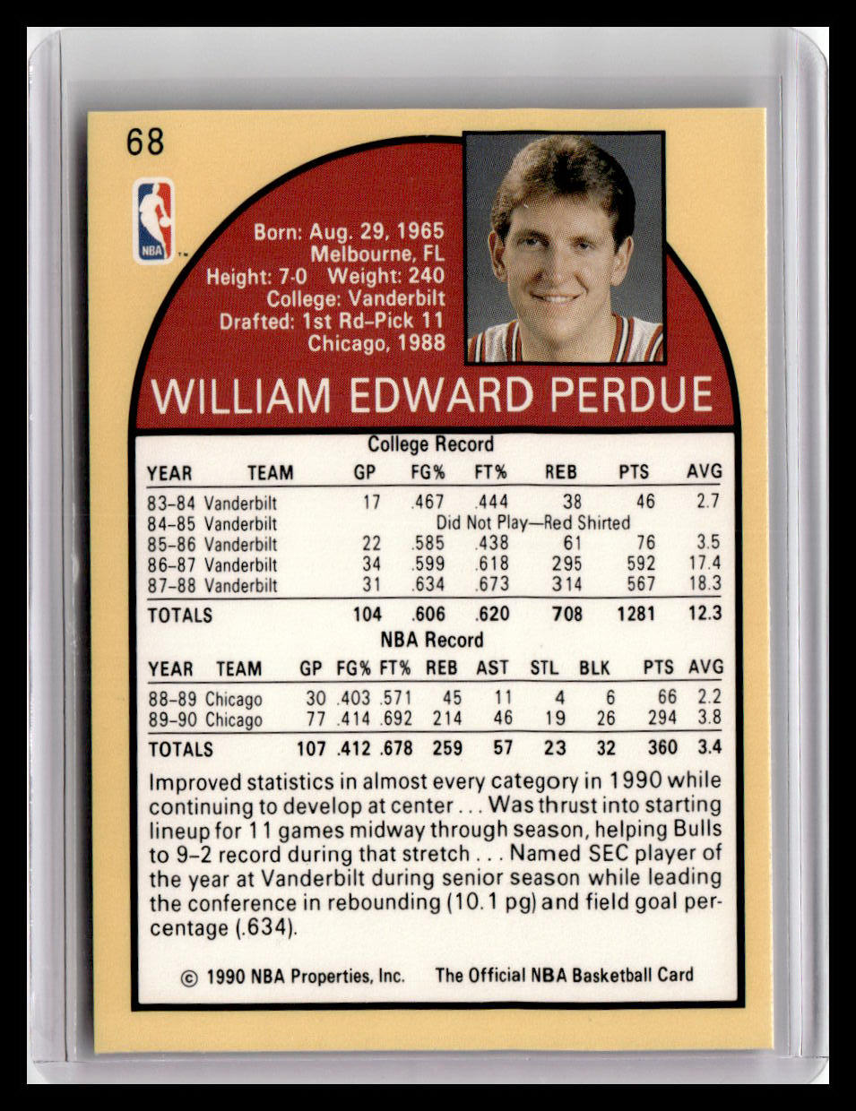 1990 Hoops Team Night Chicago Bulls #NNO Will Perdue