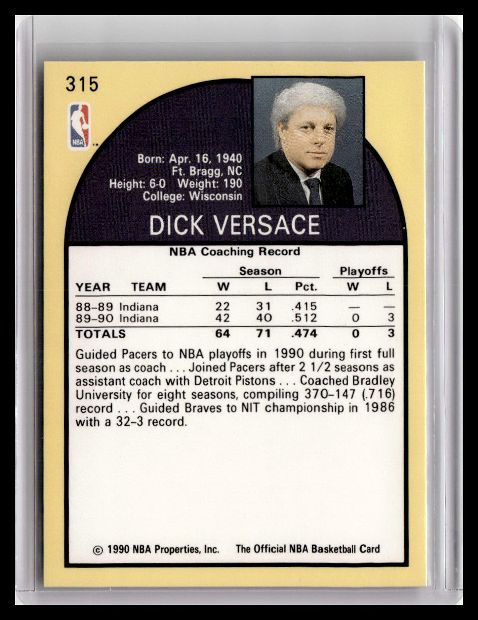 1990-91 Hoops #315 Dick Versace