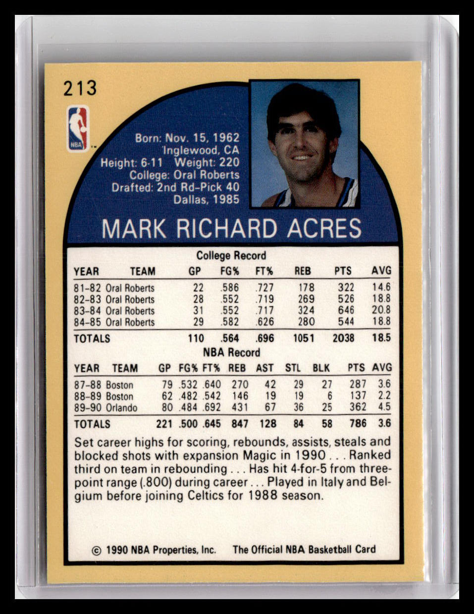 1990-91 Hoops #213 Mark Acres