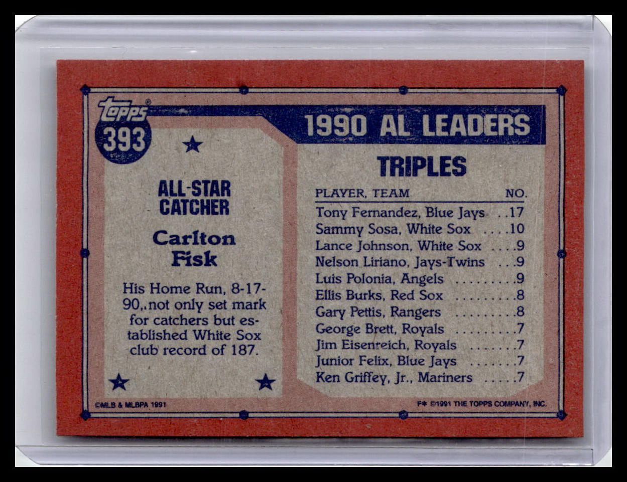 1991 Topps #393 Carlton Fisk