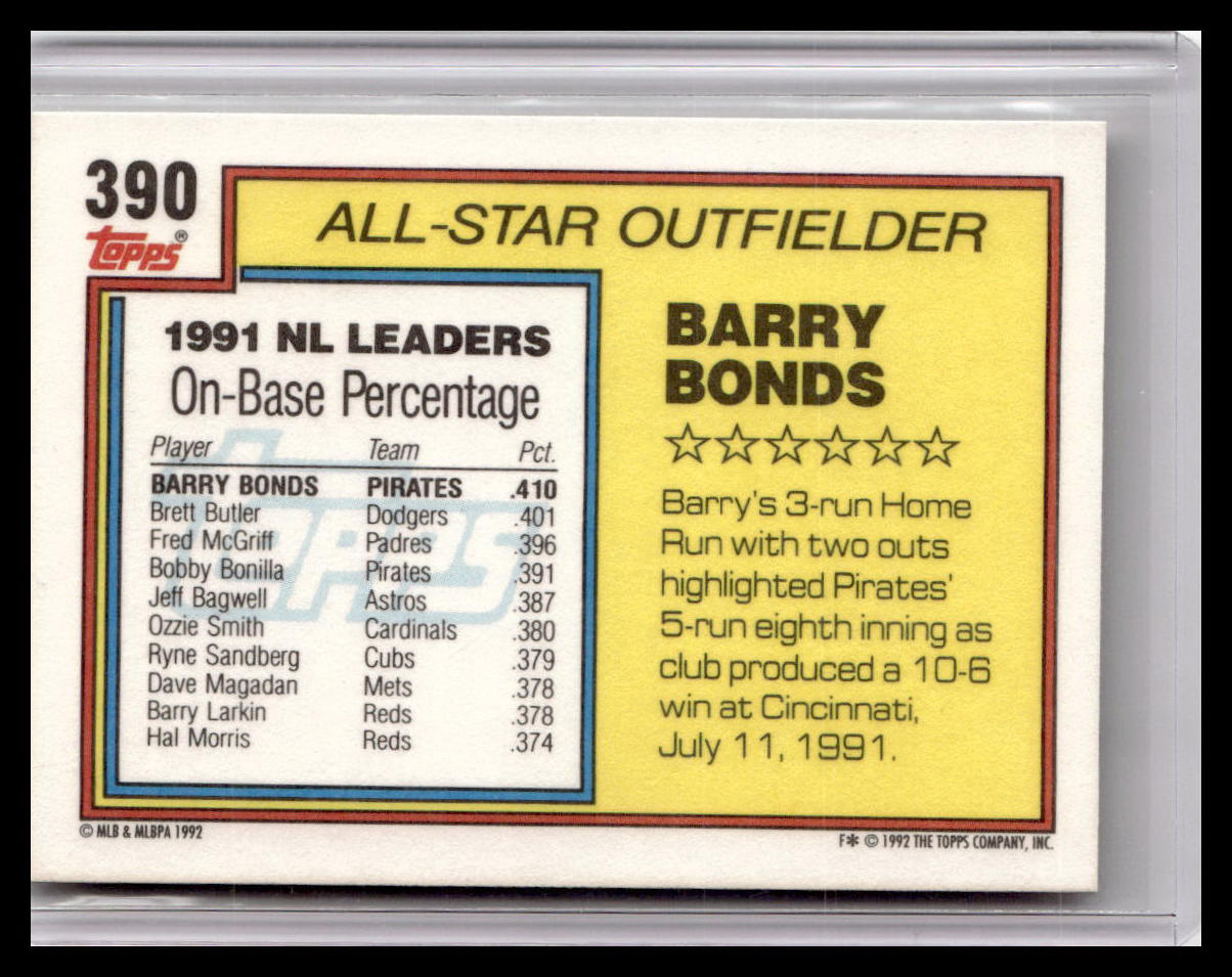 1992 Topps #390 Barry Bonds
