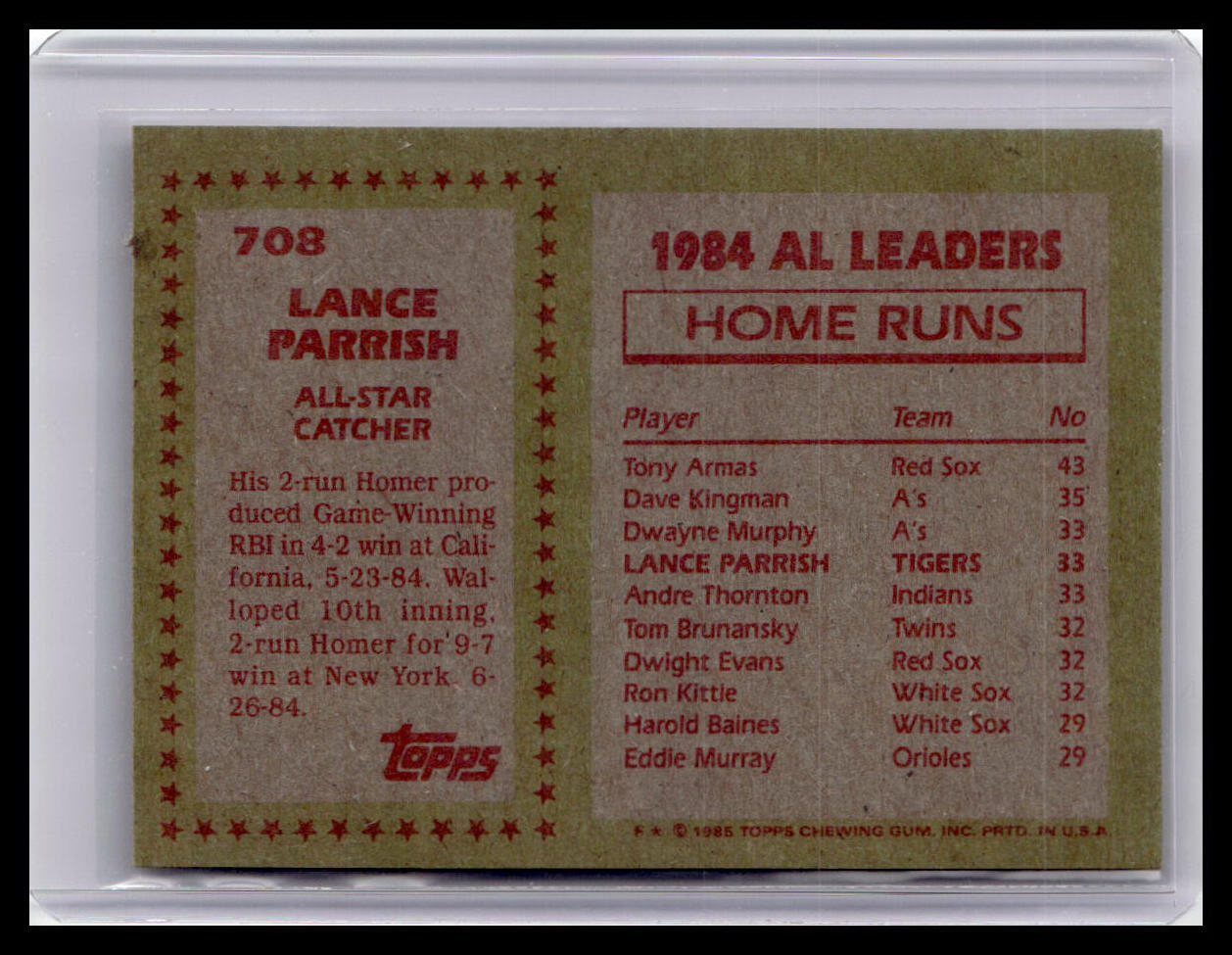 1985 Topps #708 Lance Parrish