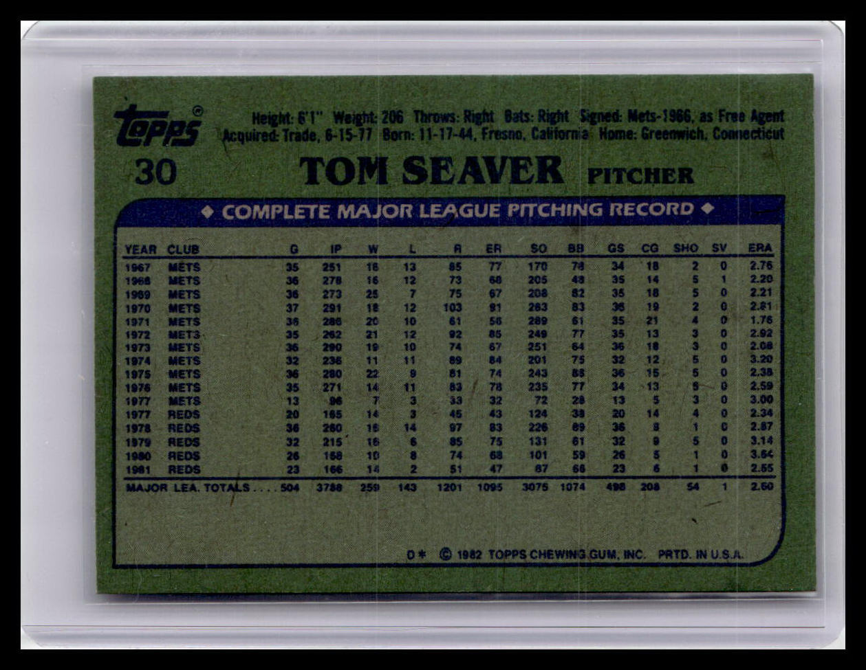 1982 Topps #30 Tom Seaver