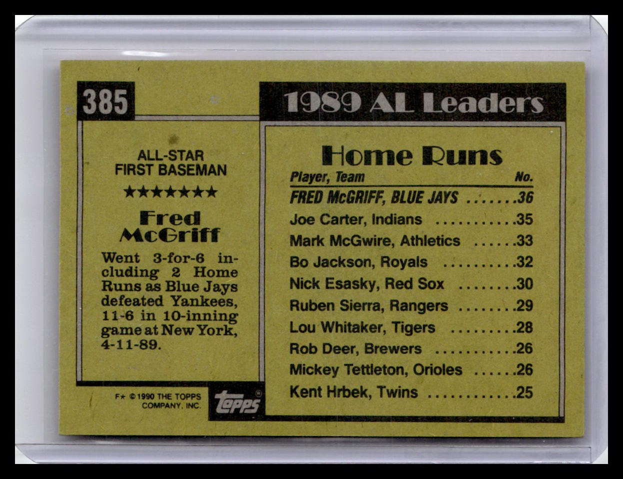 1990 Topps #385 Fred McGriff