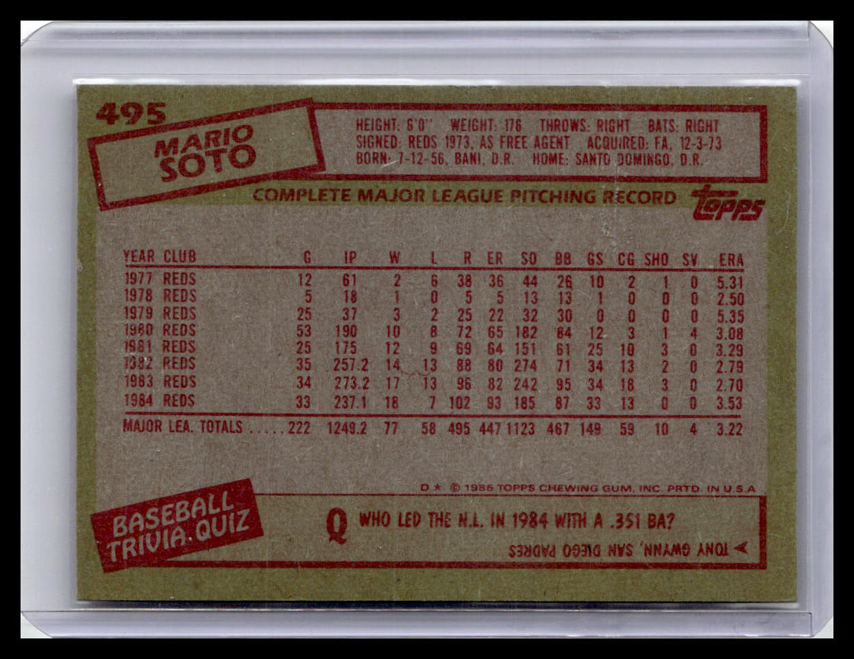 1985 Topps #495 Mario Soto