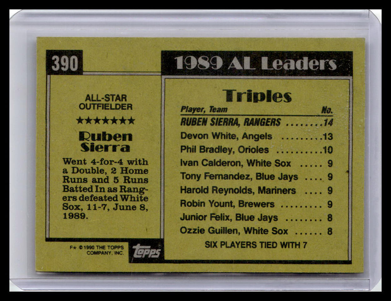 1990 Topps #390 Ruben Sierra