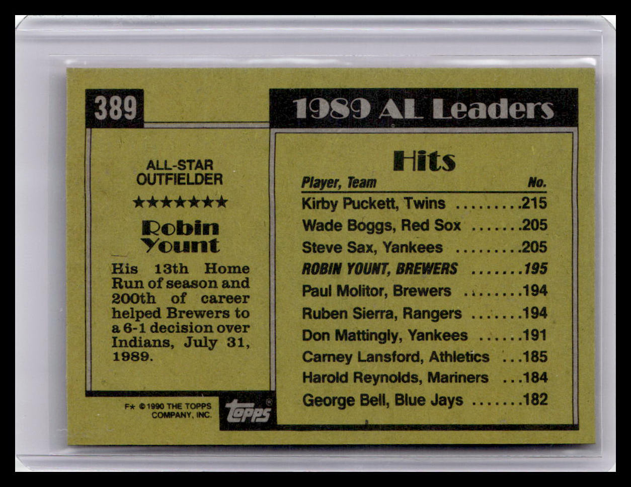 1990 Topps #389 Robin Yount