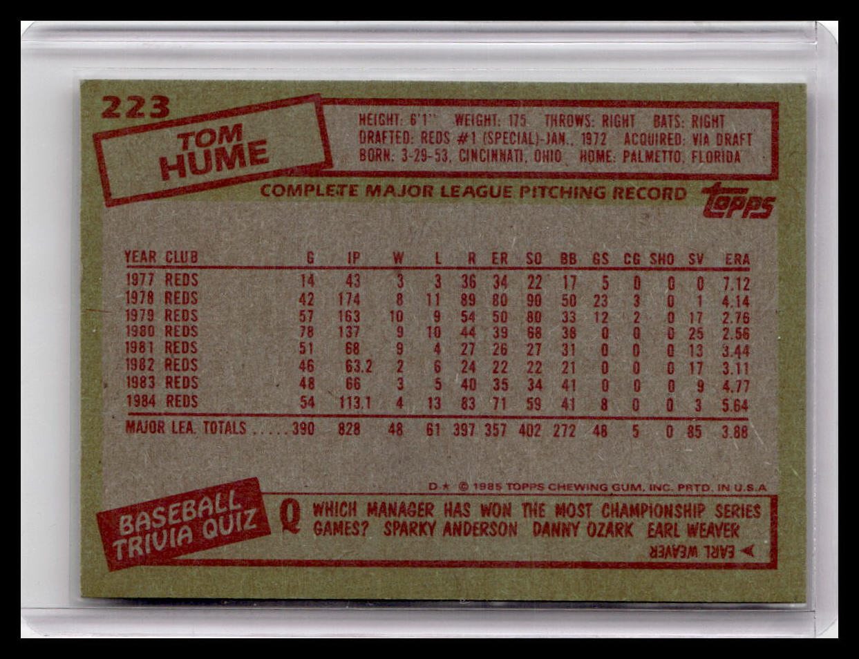 1985 O-Pee-Chee #223 Tom Hume