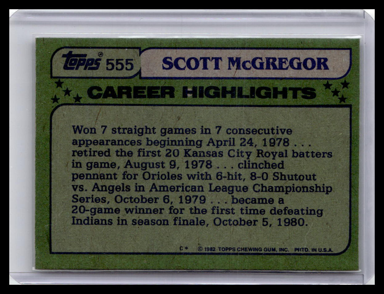1982 Topps #555 Scott McGregor