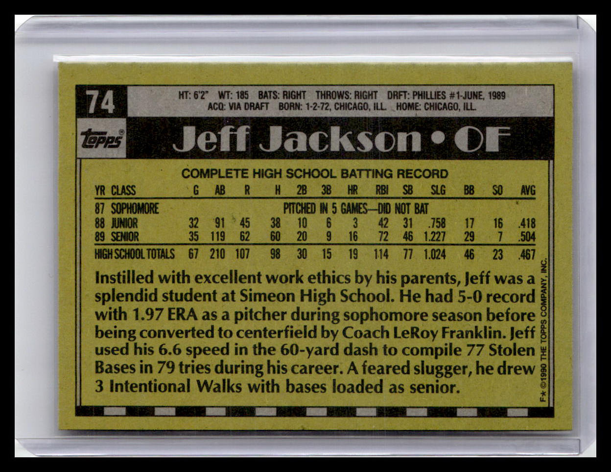 1990 Topps #74 Jeff Jackson