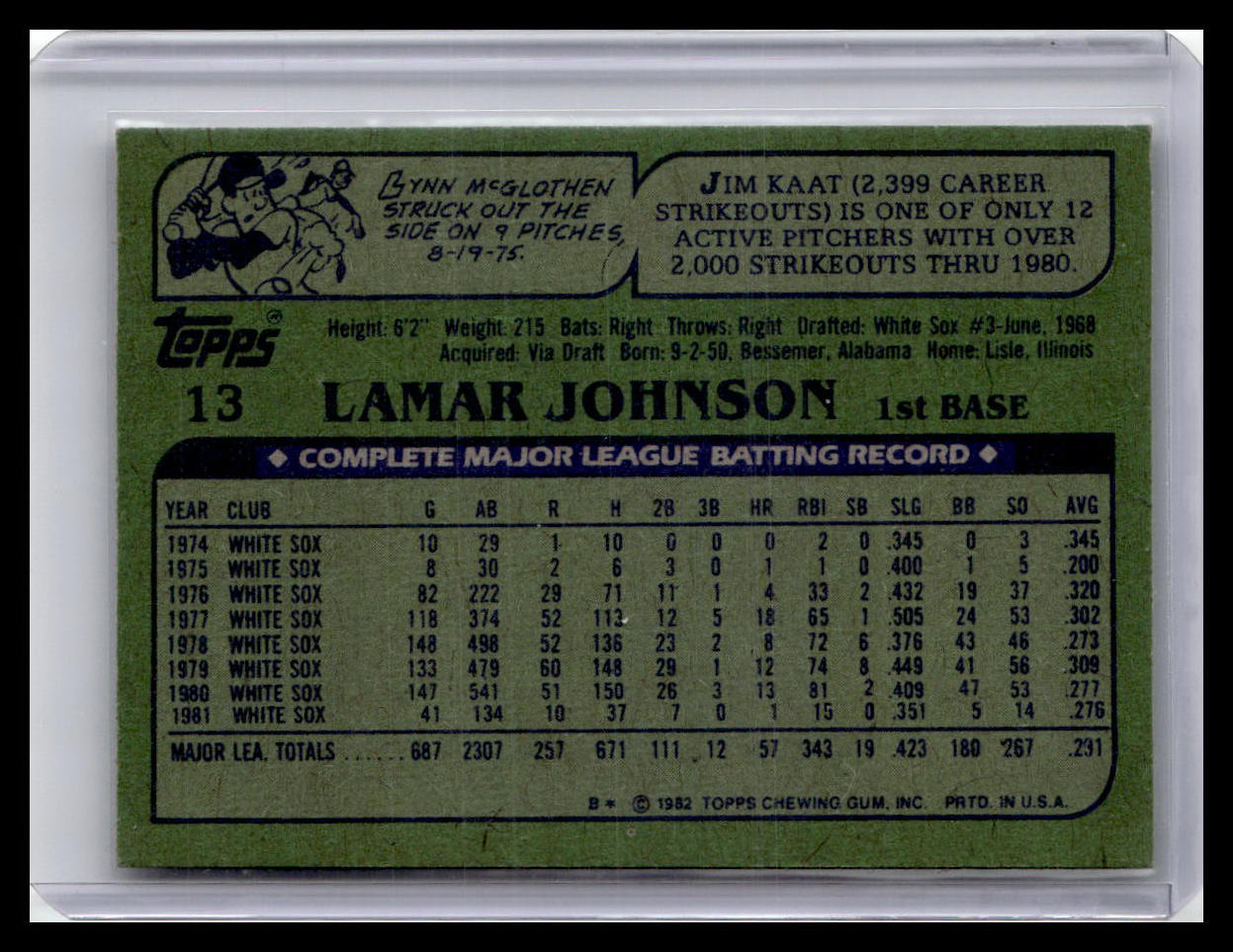 1982 Topps #13 Lamar Johnson