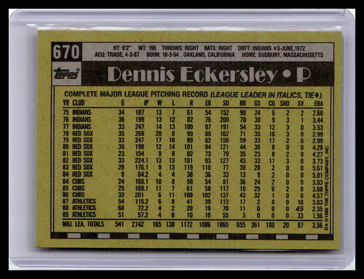 1990 Topps #670 Dennis Eckersley