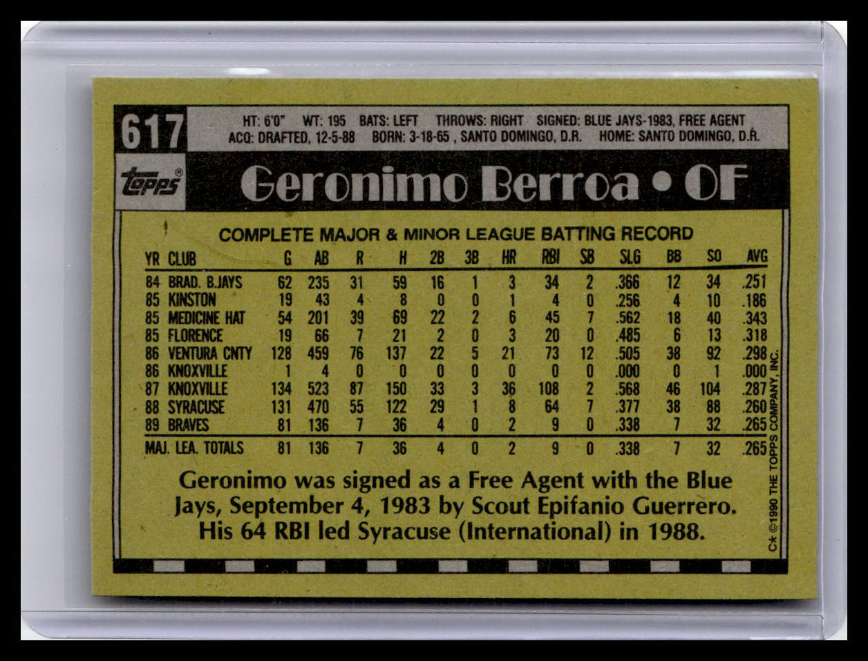 1990 Topps #617 Geronimo Berroa