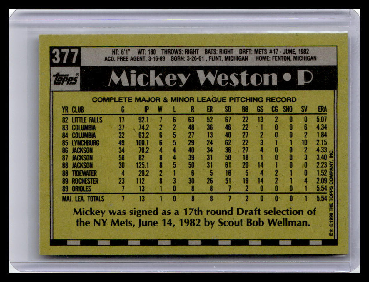 1990 Topps #377 Mickey Weston