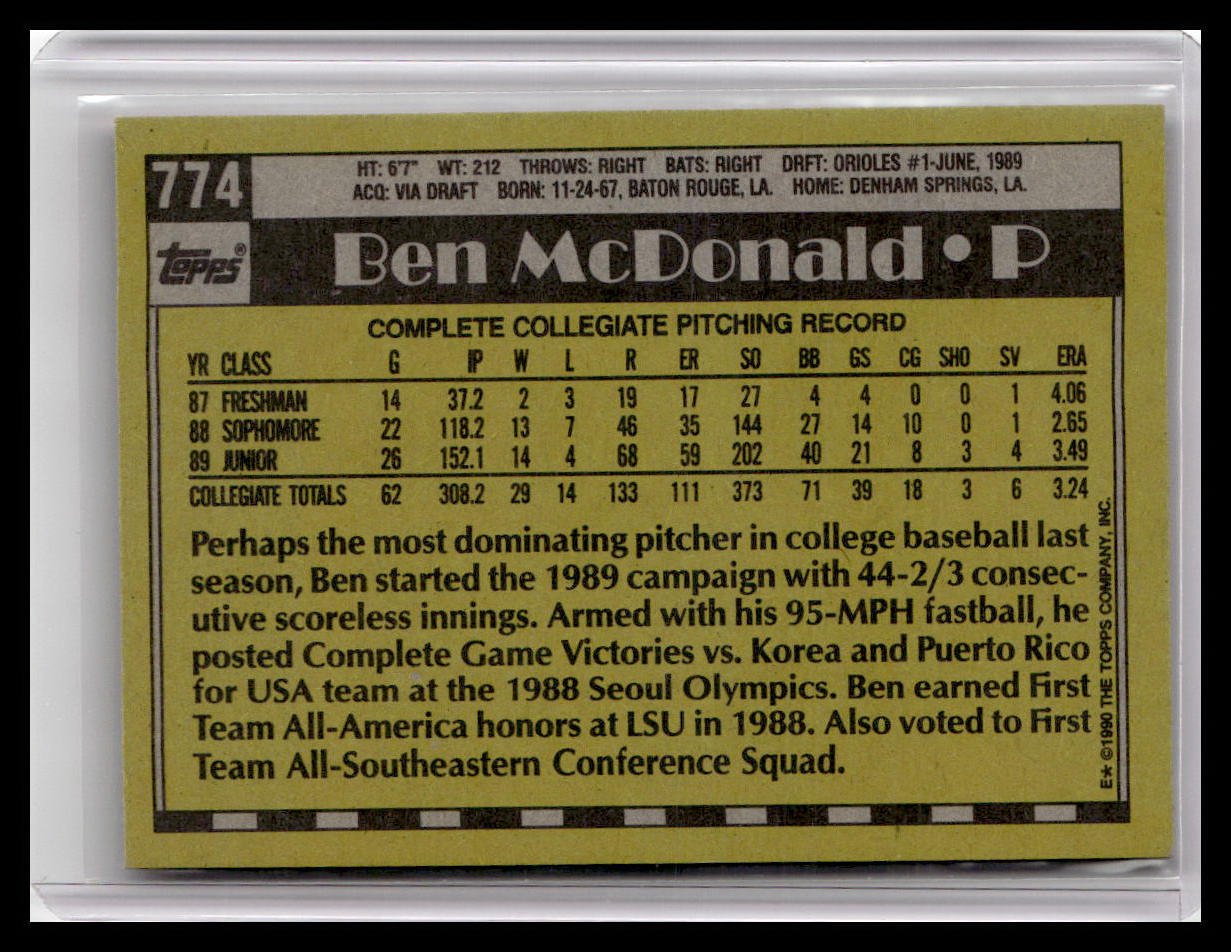 1990 Topps #774 Ben McDonald