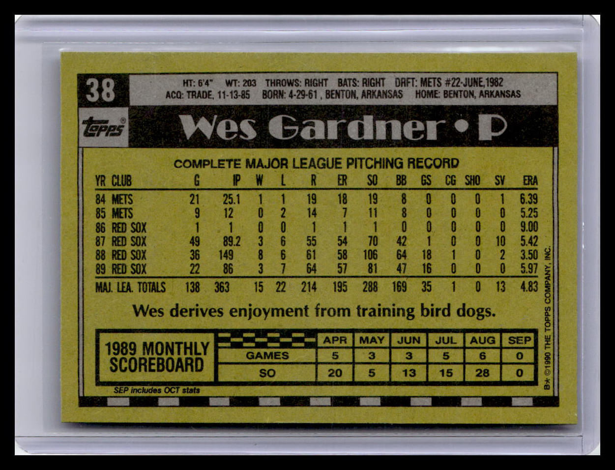 1990 Topps #38 Wes Gardner
