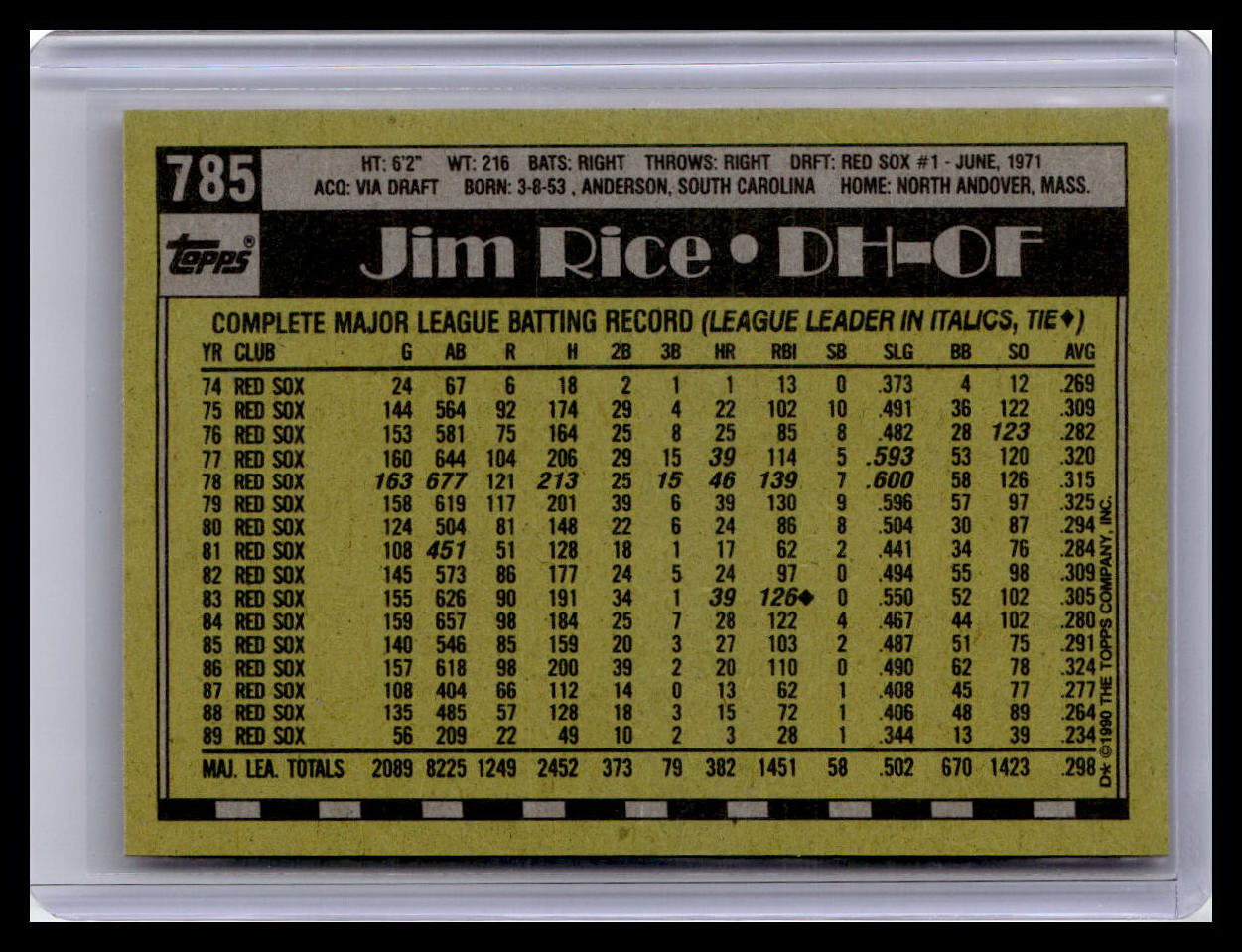 1990 Topps #785 Jim Rice