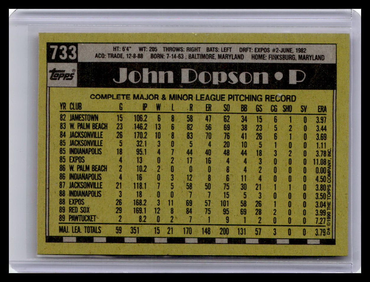 1990 Topps #733 John Dopson
