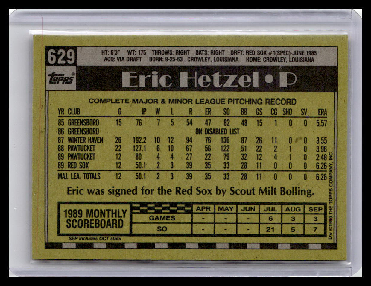 1990 Topps #629 Eric Hetzel