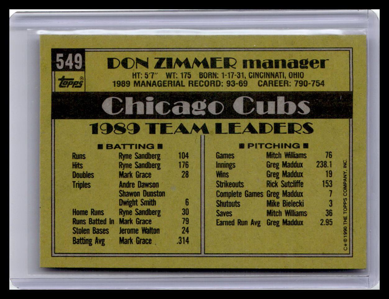 1990 Topps #549 Don Zimmer