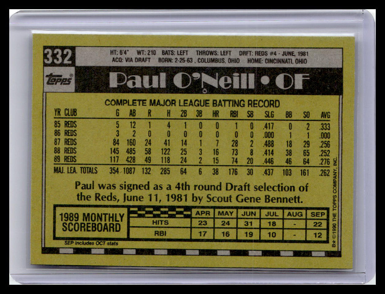 1990 Topps #332 Paul O'Neill