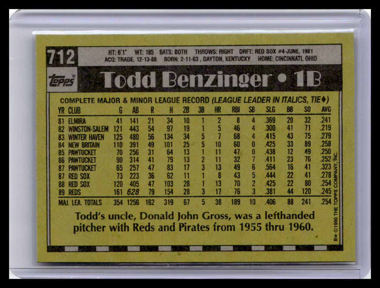 1990 Topps #712 Todd Benzinger