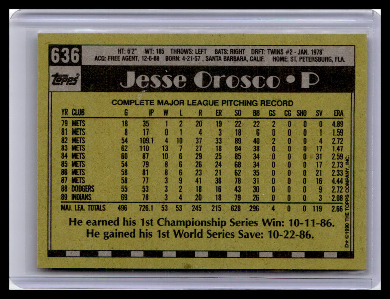 1990 Topps #636 Jesse Orosco