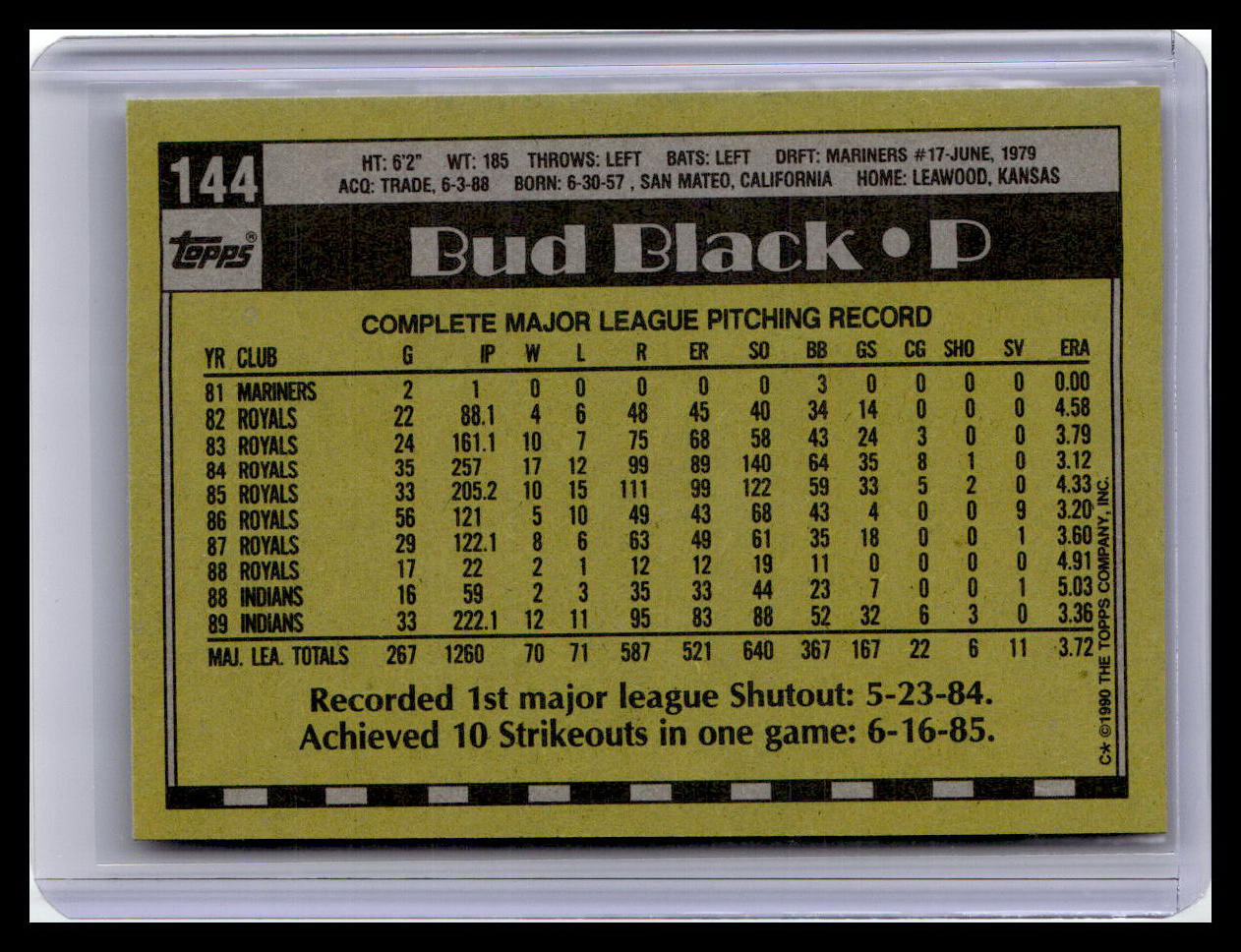 1990 Topps #144 Bud Black