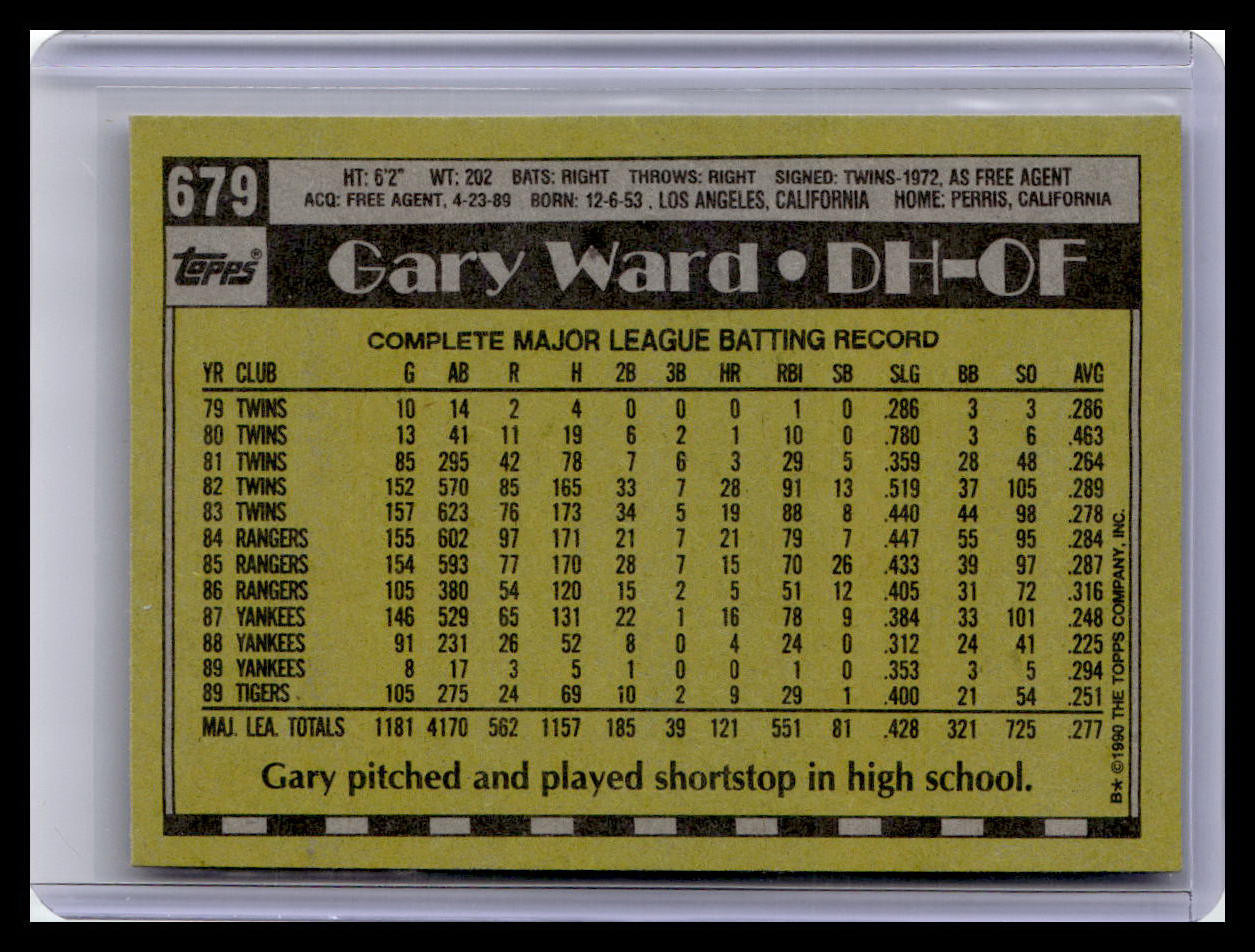 1990 O-Pee-Chee #679 Gary Ward White-Back-(Test-Stock)