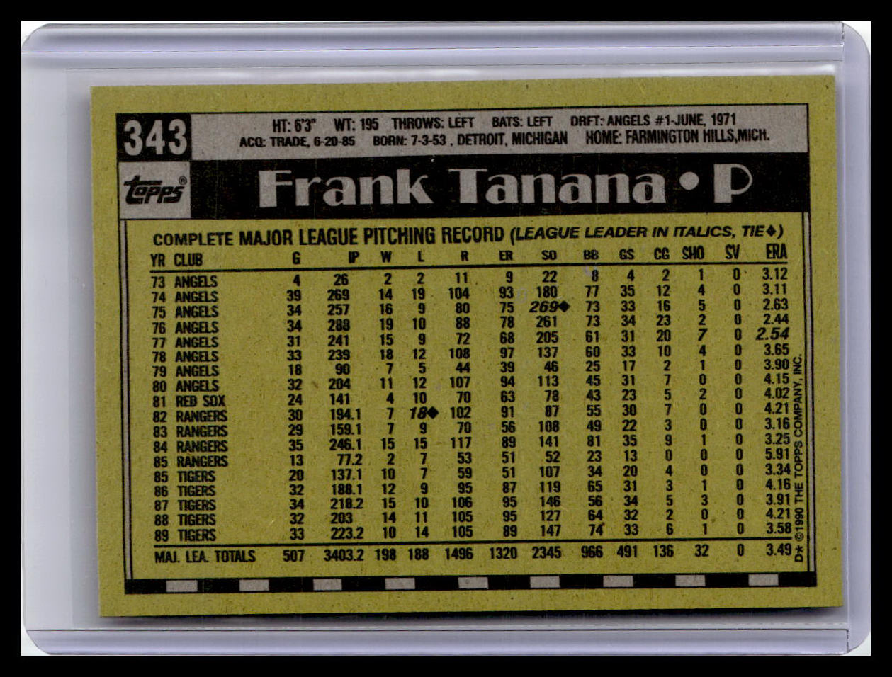 1990 Topps #343 Frank Tanana