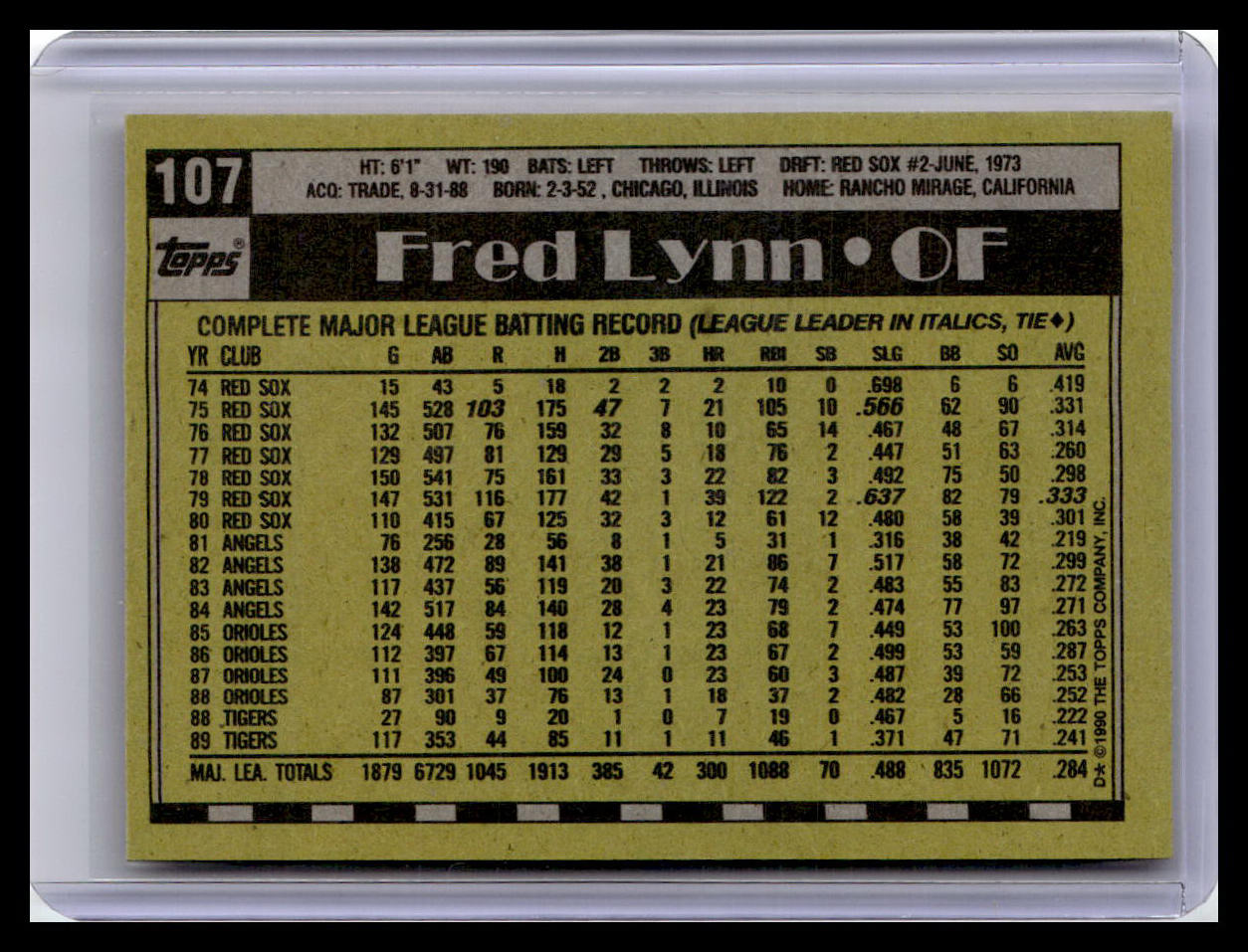 1990 Topps #107 Fred Lynn