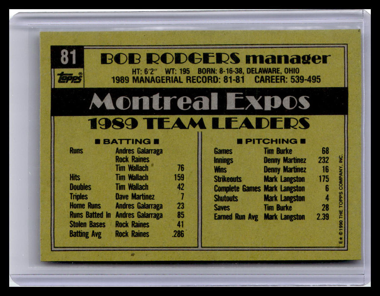 1990 Topps #81 Bob Rodgers