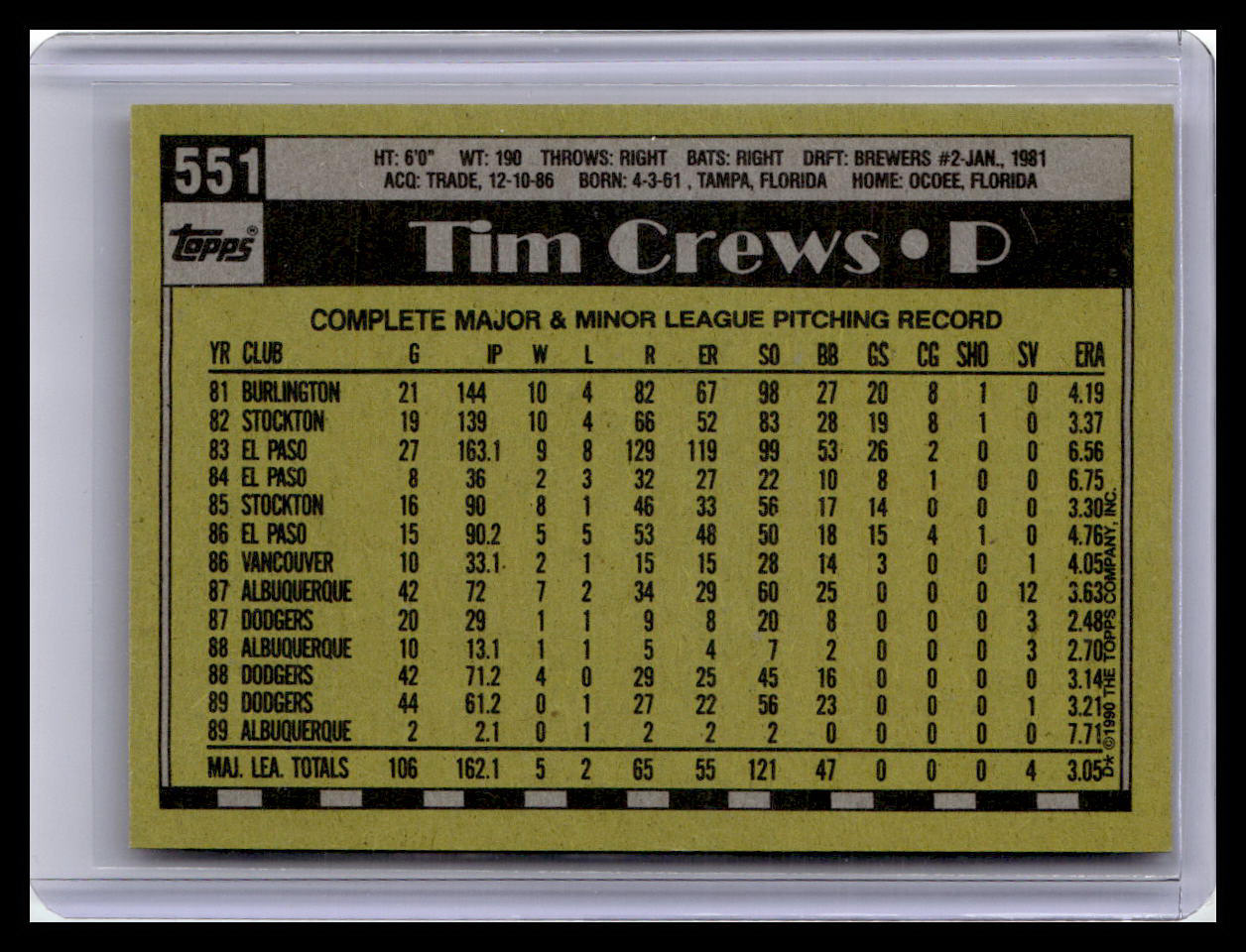 1990 Topps #551 Tim Crews