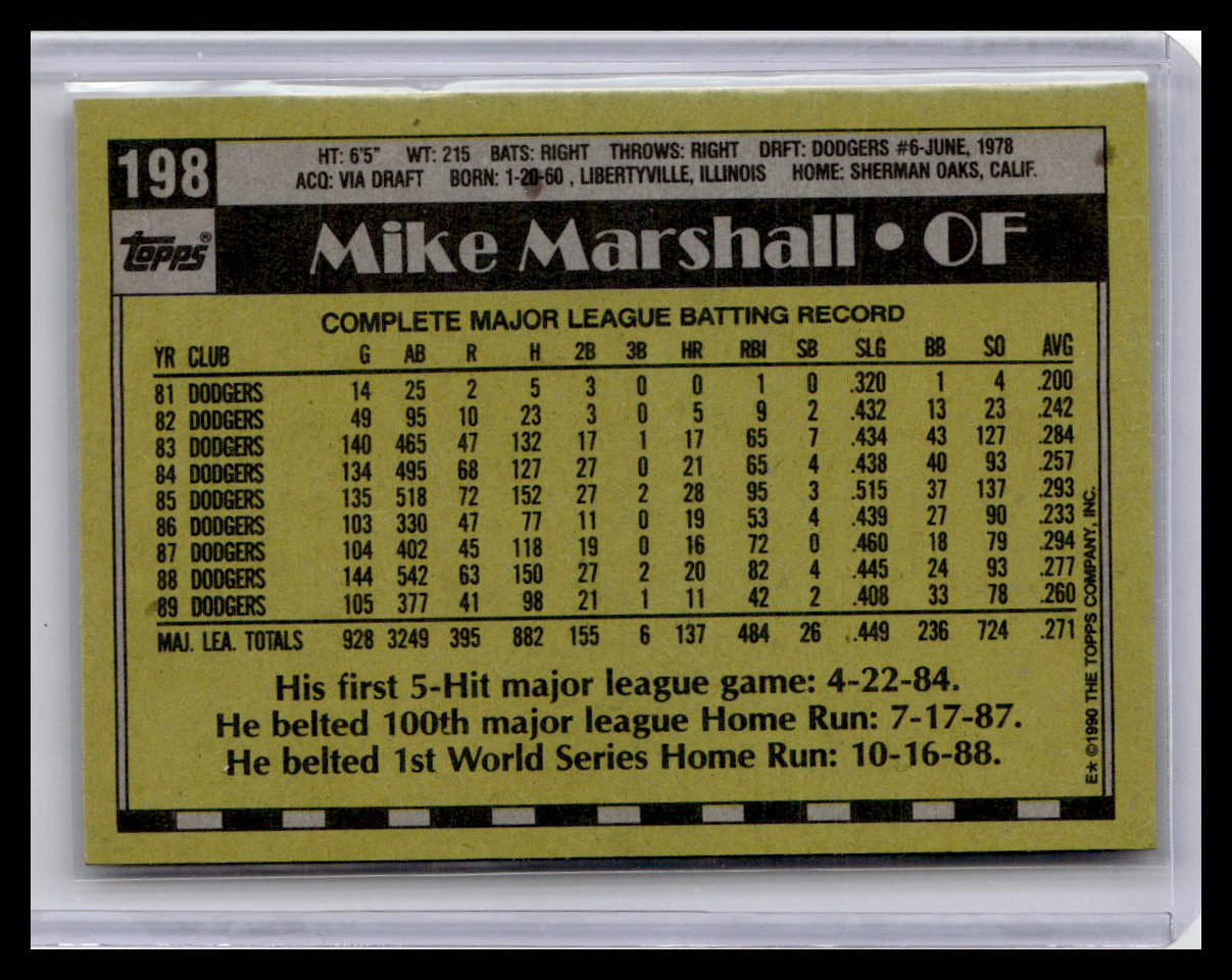 1990 Topps #198 Mike Marshall